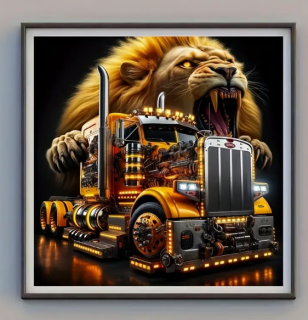 Preview: Diamond Painting Löwen LKW